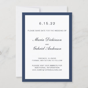 Save The Date Elégant cadre bleu marine classique. Mariage