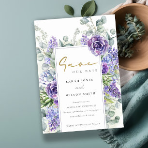 Save The Date Elégant cadre botanique Succulent Eucalyptus Lilac