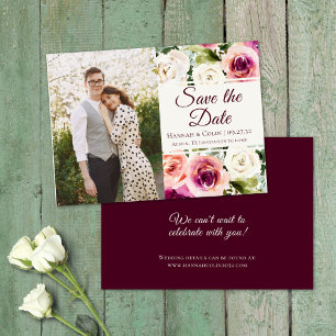 Save The Date Elégant Cadre Floral Rose Blush Purple Peach Blanc