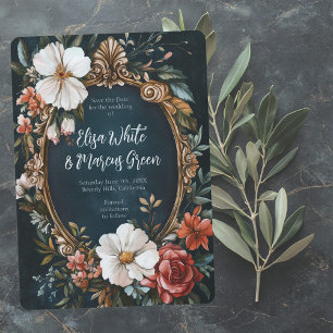 Save The Date Elégant Cadre Floral Vintage Mariage Engagement PE