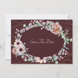 Save The Date Élégant cadre géométrique floral rose rose d'anémo
