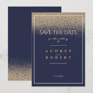 Save The Date Elégant cadre Marine Blue Gold Parties scintillant