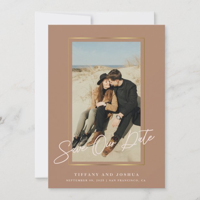 Save The Date Elégant cadre or Dusty Rose Mariage photo (Devant)