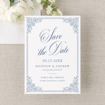 Élégant Cadre Orné Bleu Français Mariage Vintage
