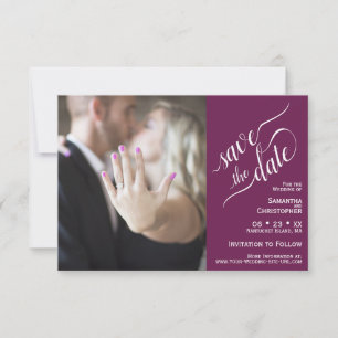 Save The Date Élégant Calligraphie Cassis 2 Volet Photo Mariage