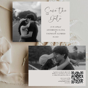 Save The Date Élégant Calligraphie Horizontal 2 Photos Mariage