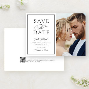 Save The Date Élégant Calligraphie Photo QR Code Mariage