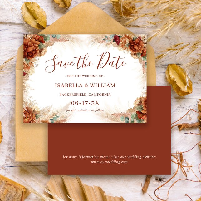 Save The Date Elegant Calligraphy Romantic Floral Boho Wedding (Créateur téléchargé)