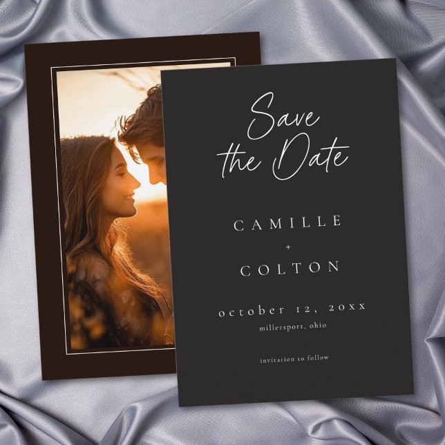 Save The Date Elegant Charcoal Black Minimalist Wedding Photo (Elegant Charcoal Black Minimalist Wedding Photo Save The Date)