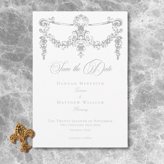 Save The Date Élégant Chérubin de Style Chinois Gris Clair pour  (Elegant Light Gray Chinoiserie Cherub Wedding Save The Date)