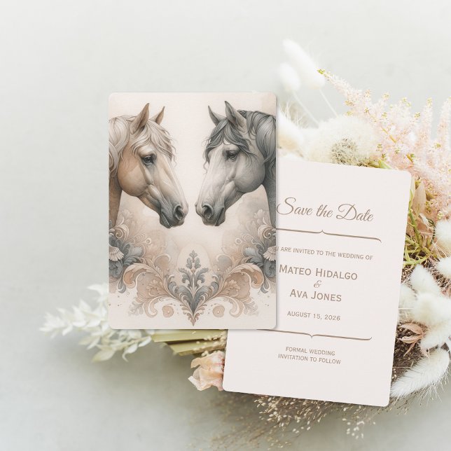 Save The Date Élégant Cheval De Mariage Enregistrer La Date (Elegant Horses Wedding Save The Date (front and back))