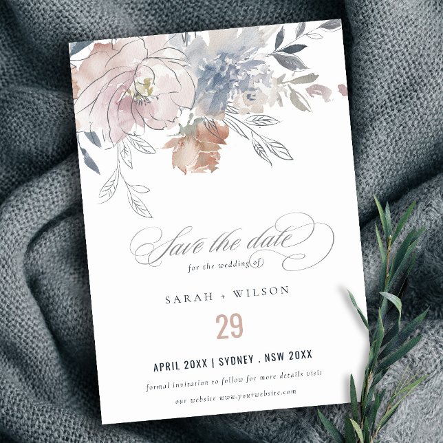 Save The Date Elégant Chic Blush Aquarelle Floral Mariage (Créateur téléchargé)
