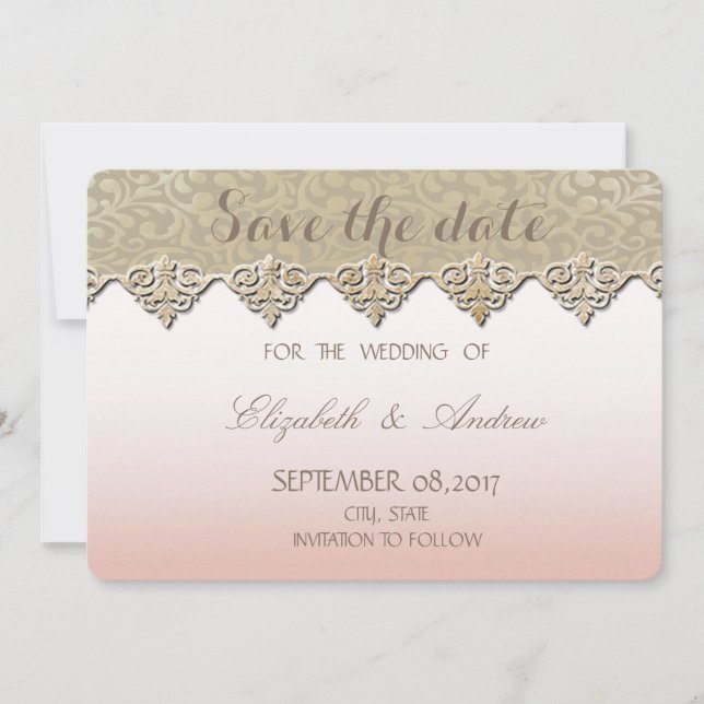 Save The Date Élégant Chic Damask Mariage Enregistrer la date (Devant)
