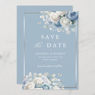 Save The Date Élégant chic Dusty Blue Boho Floral Enregistrer la
