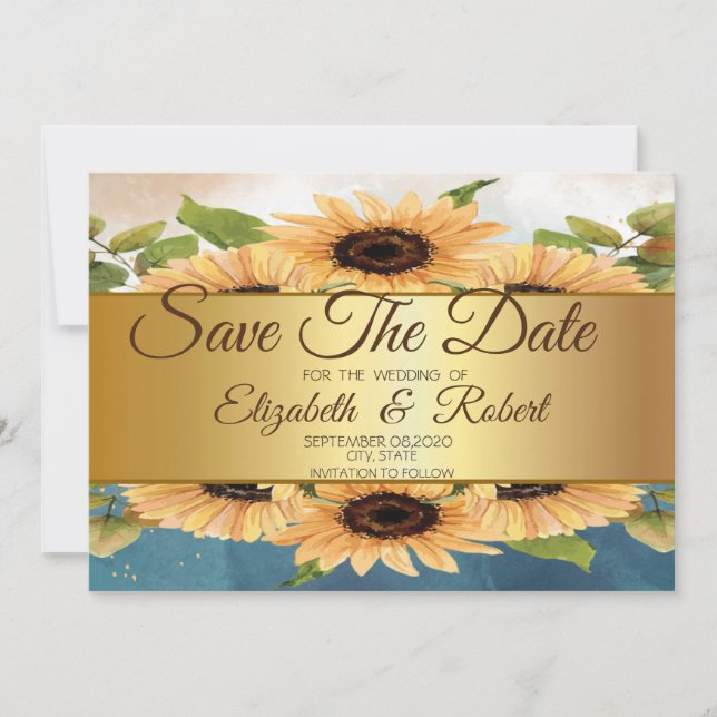 Save The Date Élégant Chic Gold Sunflowers Enregistrer La Date (Devant)
