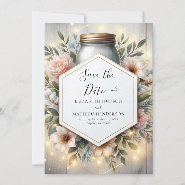 Save The Date Élégant Chic Mason Jar Mariage (Devant)