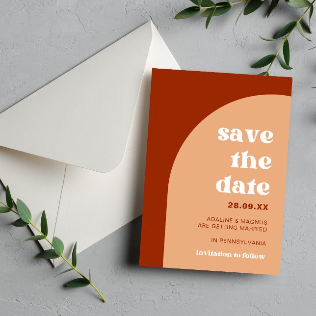 Save The Date Élégant Chic Peach Terracotta Arch Boho Mariage (Créateur téléchargé)