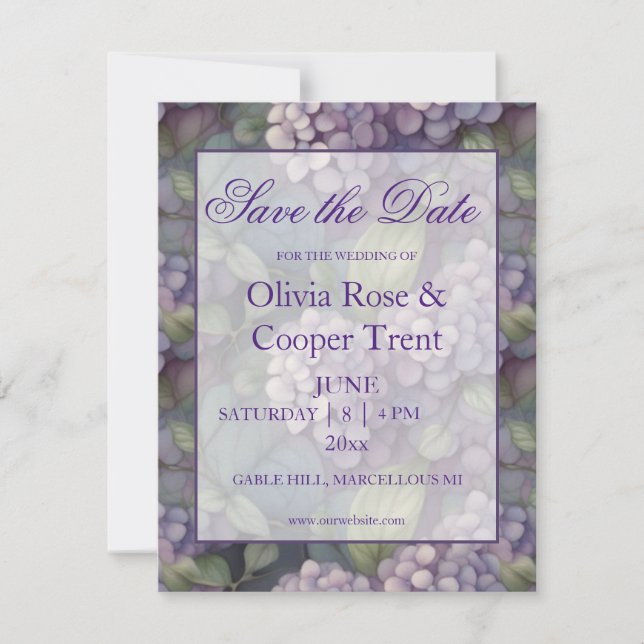 Save The Date Elégant chic pourpre pourpre chic aquarelle fleuri (Devant)