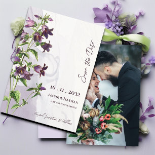 Save The Date Élégant Chic Purple Floral Mariage de script photo