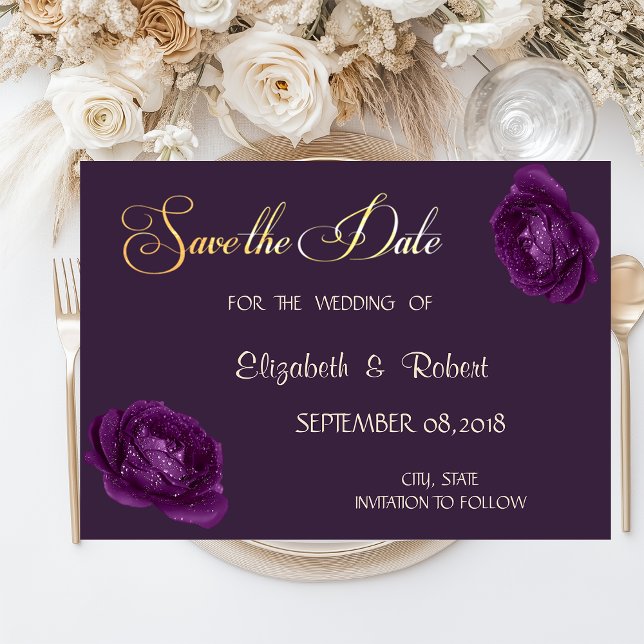 Save The Date Élégant Chic Purple Roses Enregistrer La Date (Créateur téléchargé)
