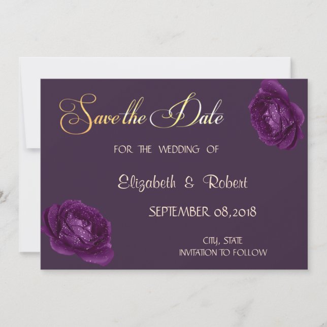 Save The Date Élégant Chic Purple Roses Enregistrer La Date (Devant)