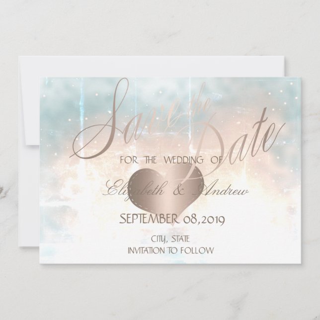 Save The Date Elegant Chic Rose Gold Heart Wedding Enregistrer l (Devant)