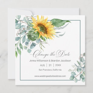 Save The Date Elégant chic Sunflower Eucalyptus Modifier la date