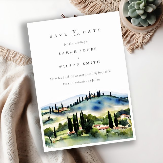 Save The Date Élégant Chic Toscane Italie Paysage Aquarelle (Créateur téléchargé)
