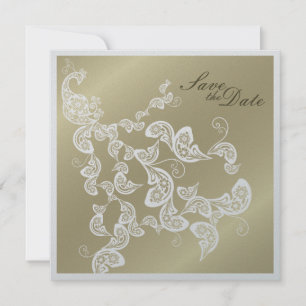 Save The Date Élégant Chic Vintage Fleur Paon Sauver La Date