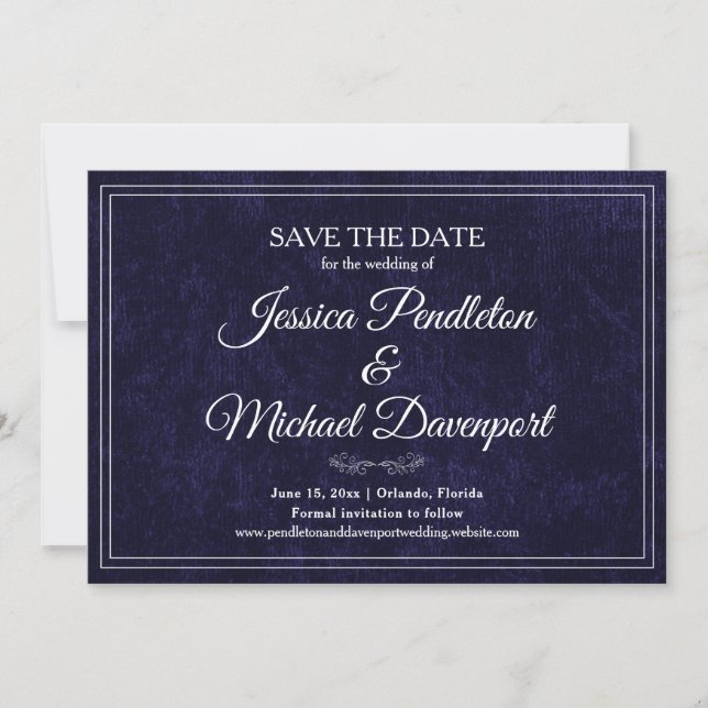 Save The Date Élégant Classique Date de Mariage Enregistrer Bleu (Devant)