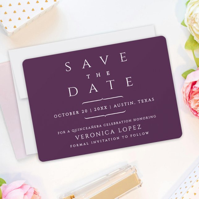 Save The Date Élégant Classique Élégant Violet Foncé Robe de Qui (Créateur téléchargé)