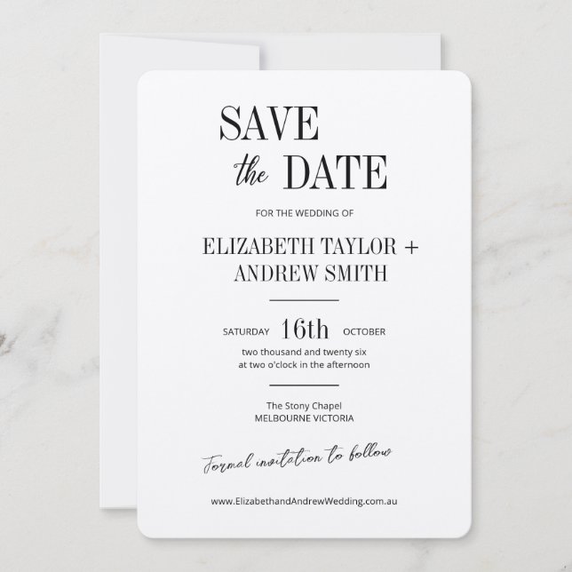 Save The Date Élégant classique mariage noir&blanc enregistrer l (Devant)