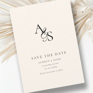 Save The Date Élégant, Classique, Monogramme, Beige, Mariage