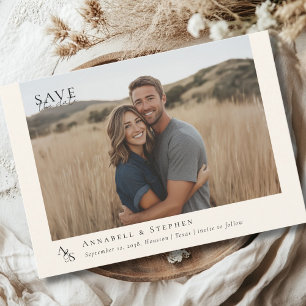 Save The Date Élégant, Classique, Monogramme, Beige, Mariage 1 P