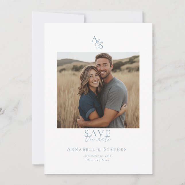 Save The Date Élégant Classique Monogramme Blanc 1 Photo  (Devant)