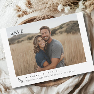 Save The Date Élégant, Classique, Monogramme, Blanc, Mariage 1 P