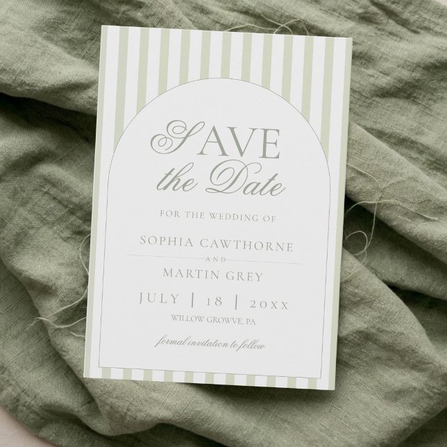 Save The Date Élégant Classique Rayure Vert Sauge  (Créateur téléchargé)