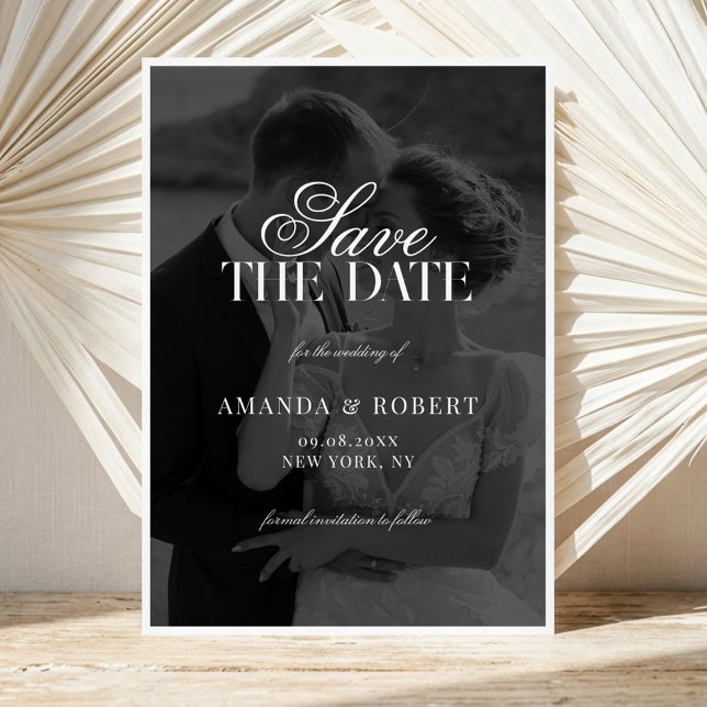 Save The Date Elegant Classy Black and White Photo Wedding (Créateur téléchargé)