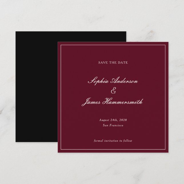 Save The Date Elegant Classy Formal Burgundy Red Script Wedding  (Devant / Derrière)