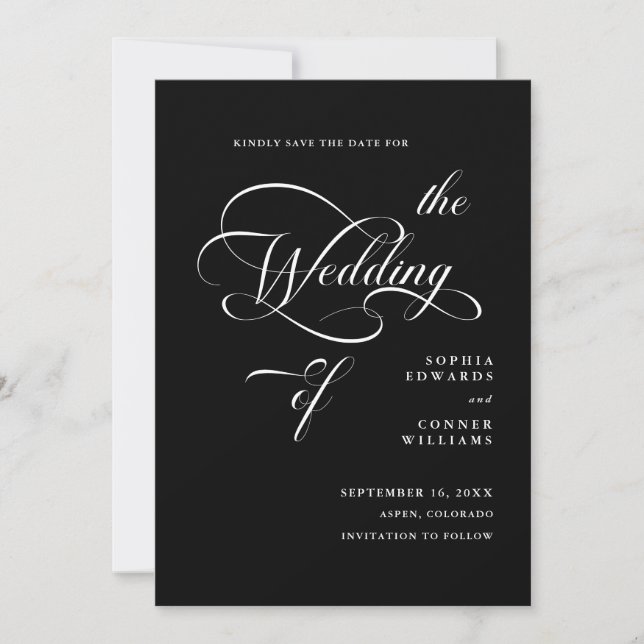 Save The Date Élégant Classy Mariage Noir (Devant)