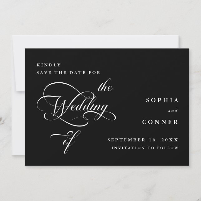 Save The Date Élégant Classy Mariage Noir (Devant)