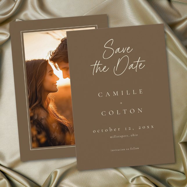 Save The Date Elegant Cocoa Brown Minimalist Wedding Photo (Elegant Cocoa Brown Minimalist Wedding Photo Save The Date)