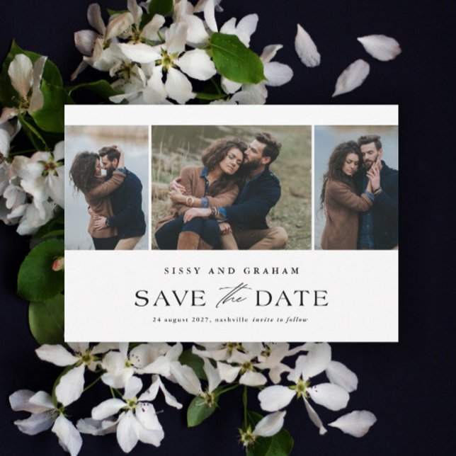 Save The Date Élégant code QR 3 Photo Mariage  (Elegant QR Code 3 Photo Wedding Save the Date Card.)