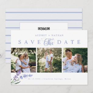 Save The Date Élégant Code QR de Fleur de Lavande 3 Photos