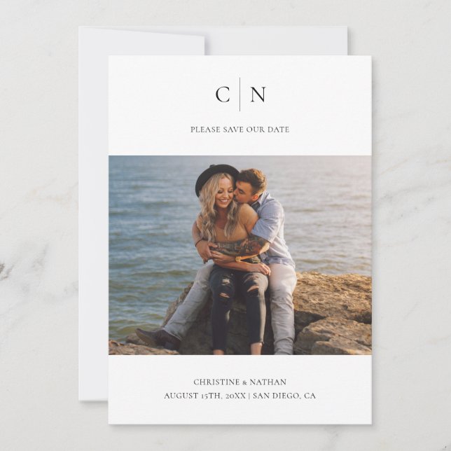 Save The Date Élégant Code QR de Photo de Monogramme  (Devant)