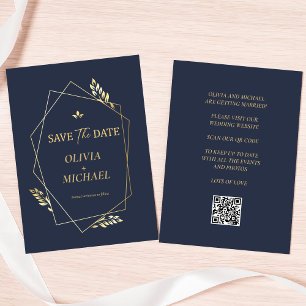 Save The Date Élégant Code QR Moderne Doré Mariage Date à Reteni