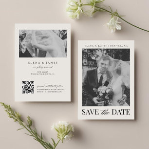 Save The Date Élégant code QR monochrome à monogramme pour maria