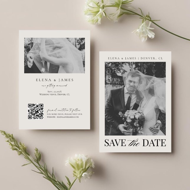 Save The Date Élégant code QR monochrome à monogramme pour maria (Créateur téléchargé)