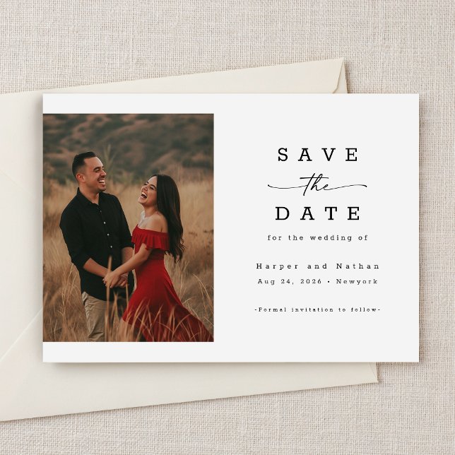 Save The Date Élégant Code QR Photo de Mariage Script (Créateur téléchargé)