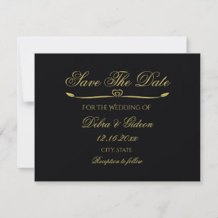 Save The Date Élégant coeur d'or noir fleurir Enregistrer la dat
